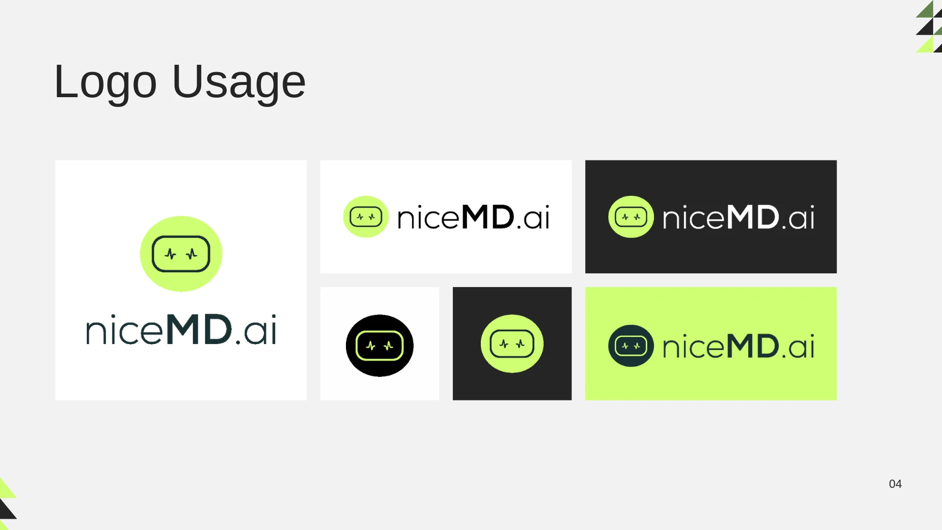 NiceMD.ai — logo usage and colour variations