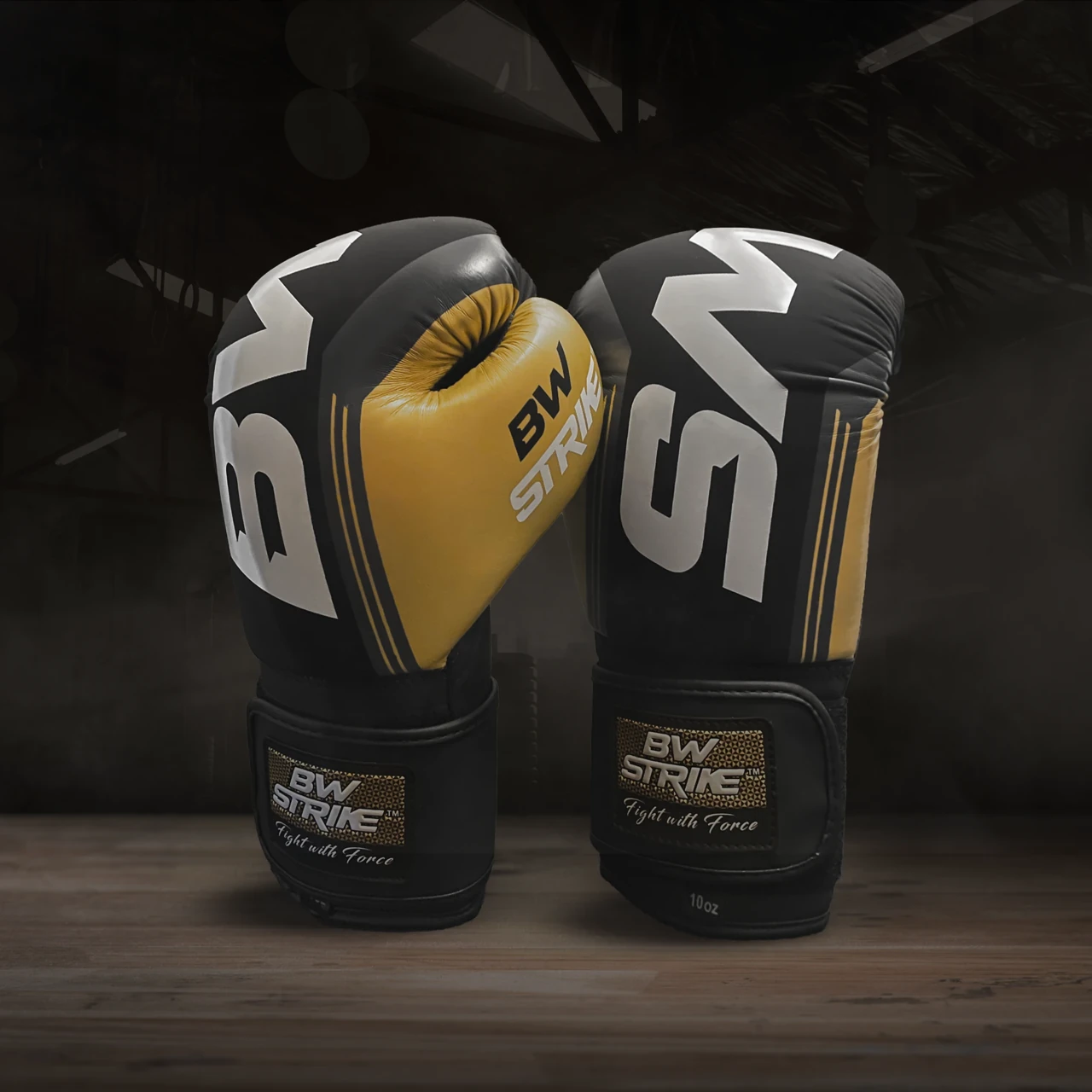 BW Strike product photography — Yellow boxing gloves in a dramatic product setting