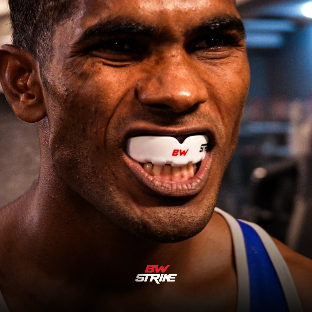 BW Strike product photography — Colour mouthguard portrait