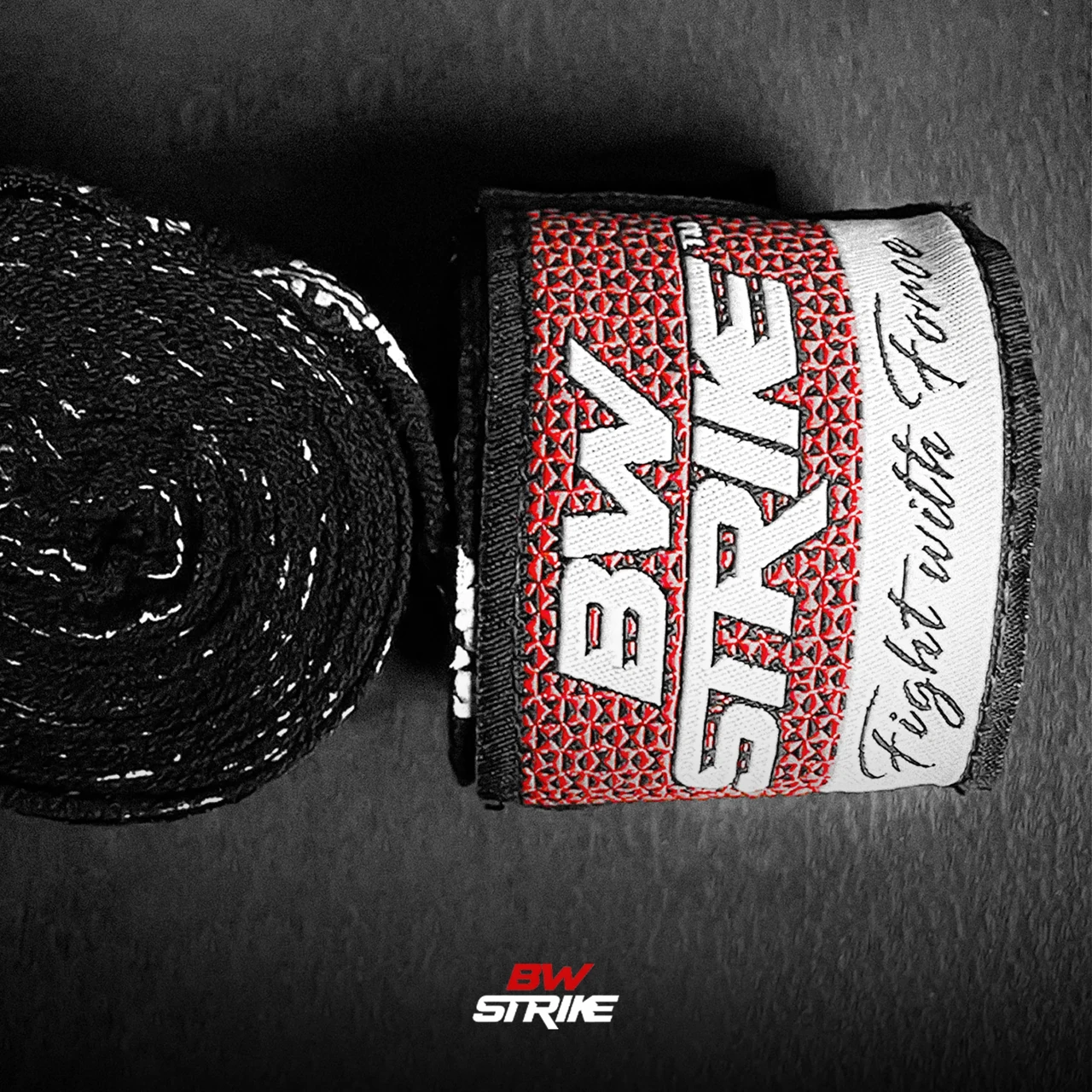BW Strike product photography — Branded hand-wrap material detail