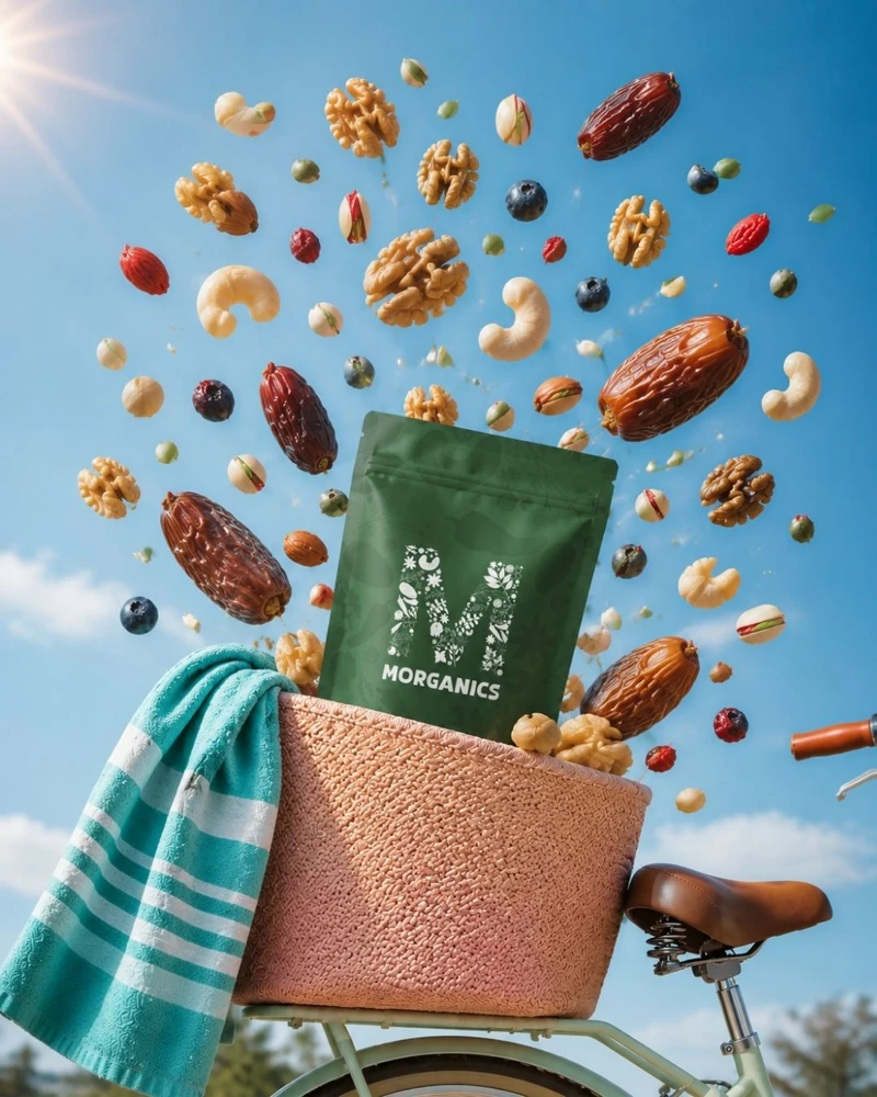 Morganics social media creative — Ingredient-led product visual with bicycle