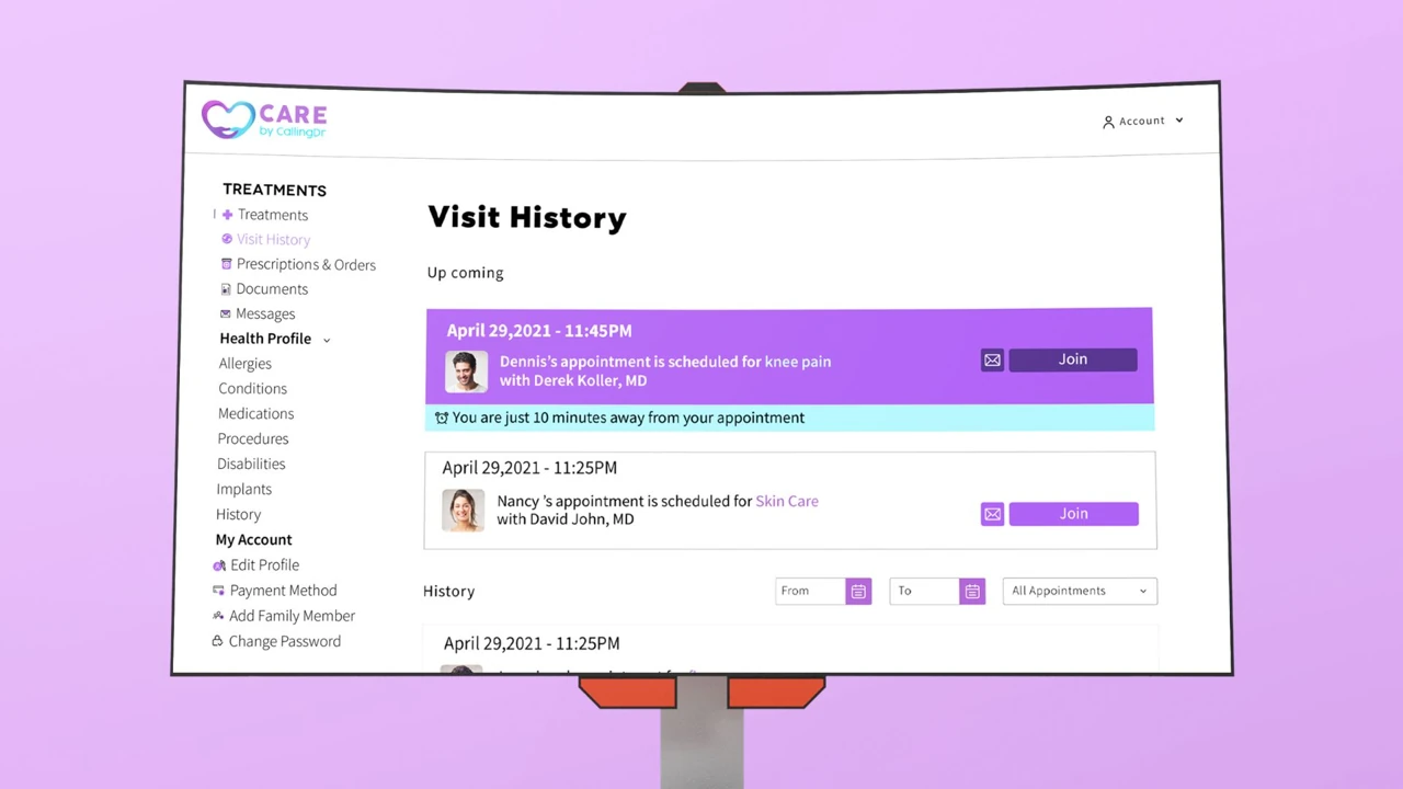 Care by CallingDr visit history dashboard — UI/UX portfolio by Hadi Hassan
