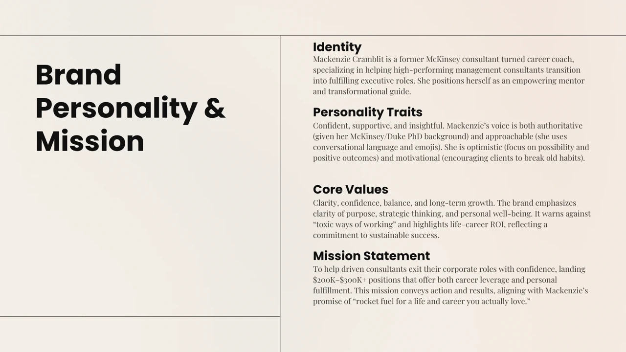 Mackenzie Cramblit — Brand personality, core values and mission