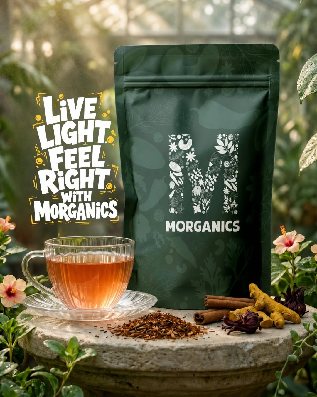 Morganics social media creative — Tea and botanical product campaign