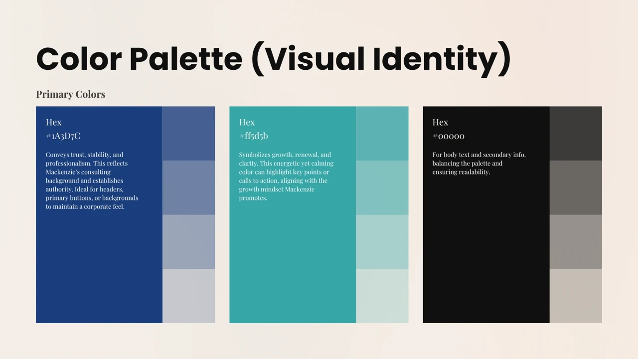 Mackenzie Cramblit — Primary colour palette: blue, teal and neutrals