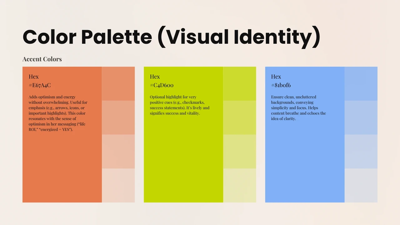 Mackenzie Cramblit — Accent colour palette: orange, lime and blue