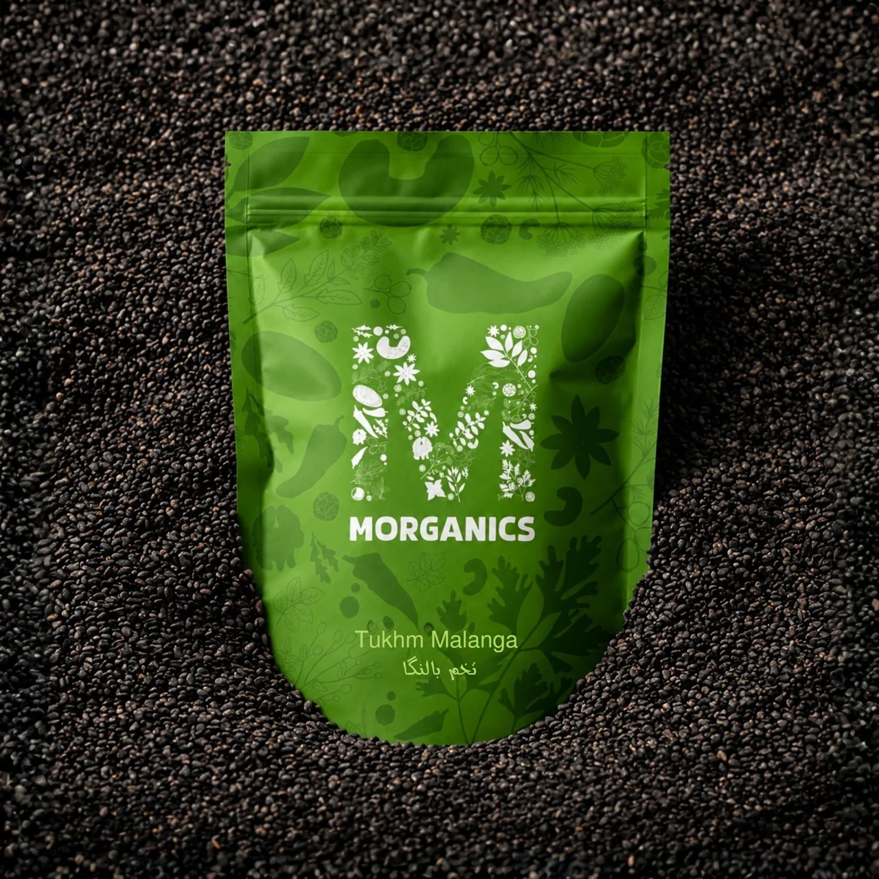 Morganics — Product pouch and ingredient-led campaign visual 14